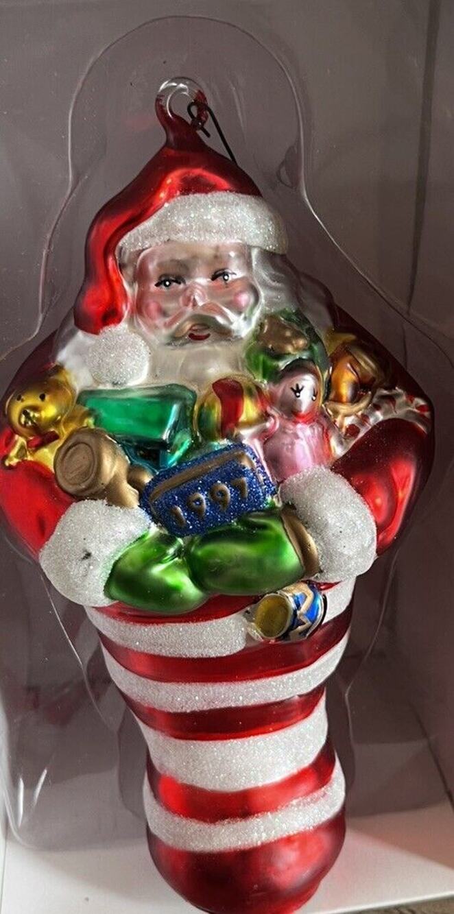Vintage Department 56 Hand Blown Mercury Glass Sparkle Santa 1997 Ornament 9"